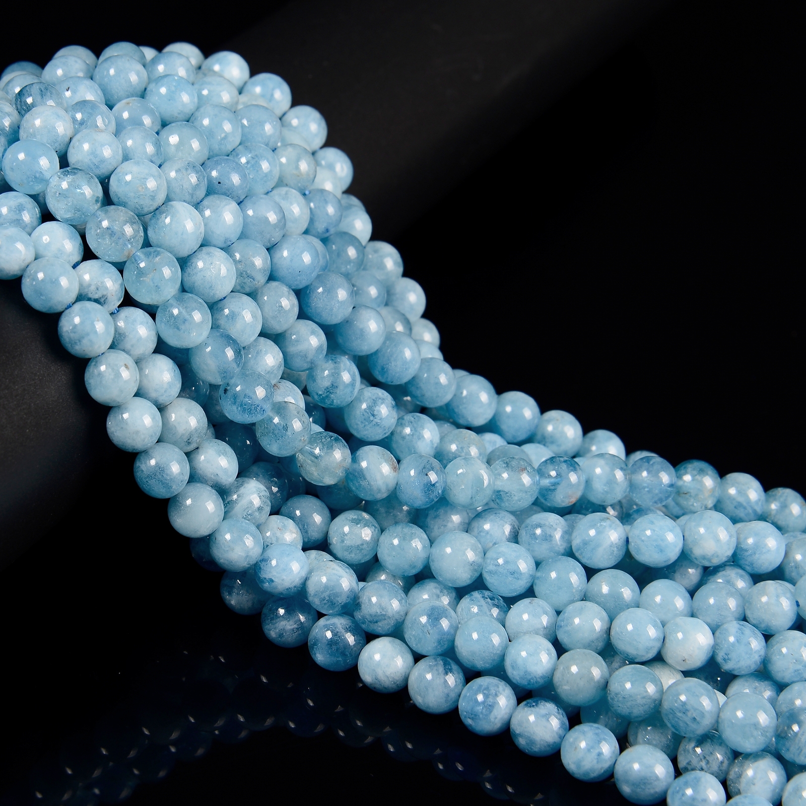Natural Aquamarine Smooth Round Beads Size 5mm 7mm 10mm 15.5” Strand