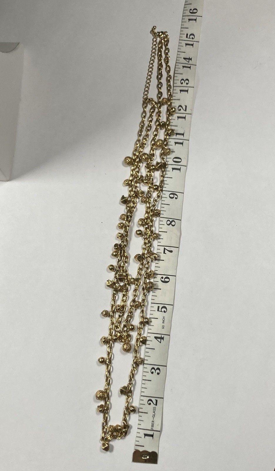 Gold Tone Layered Station Cable Chain Necklace Lobster Clasp