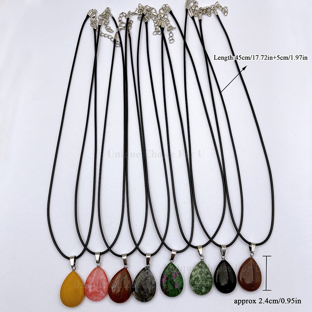 25/50Sets Natural Stone Teardrop Pendant Necklaces Bulk for DIY Jewelry Making