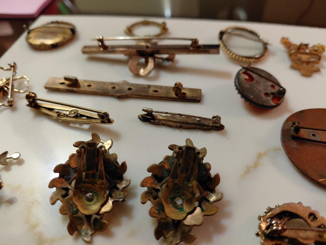 Antique Victorian Jewelry Lot Gold Filled, Mourning Brooches.