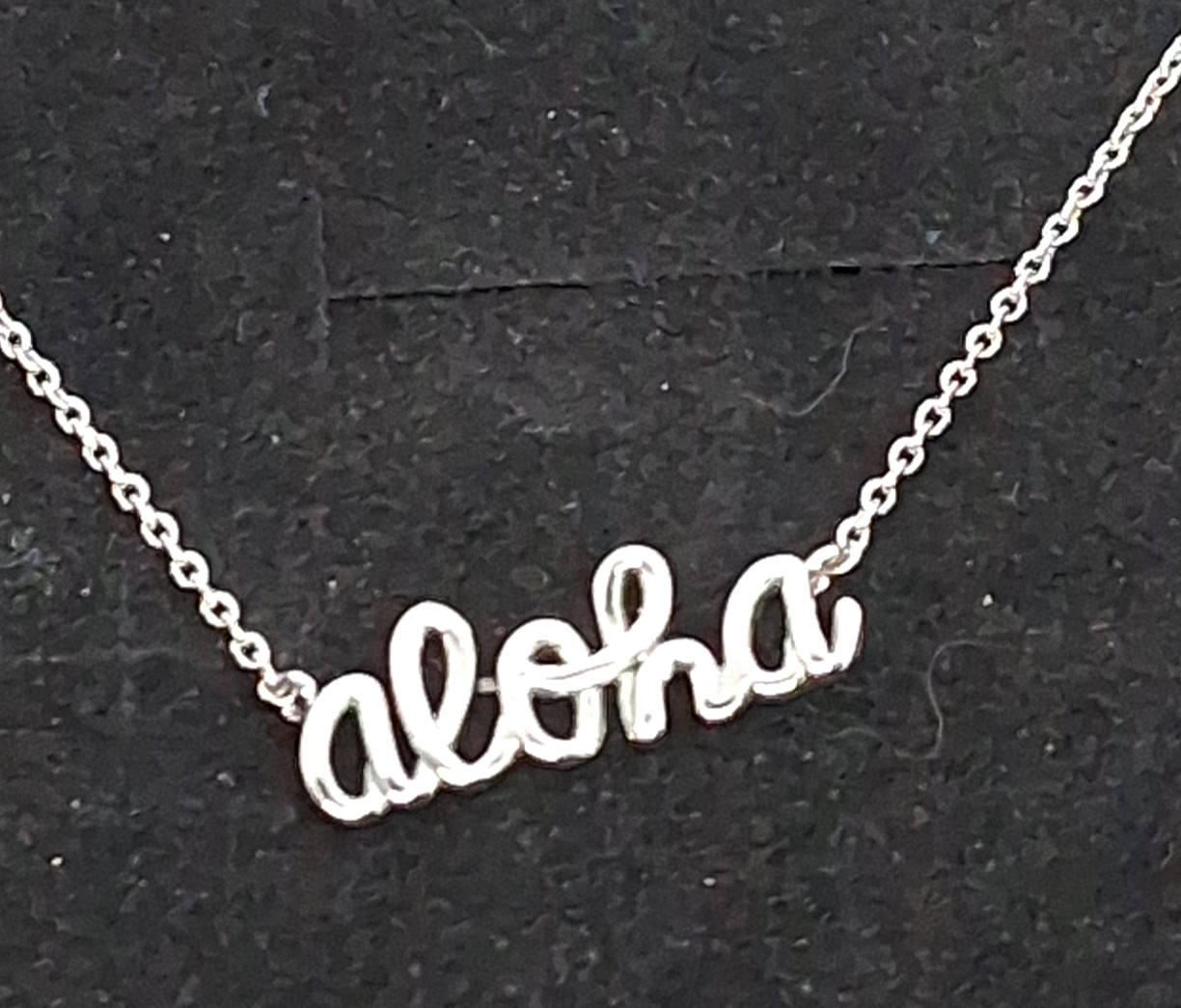 Sliver Tone Hawaiian “Aloha” Scroll Word 16 Inch Necklace