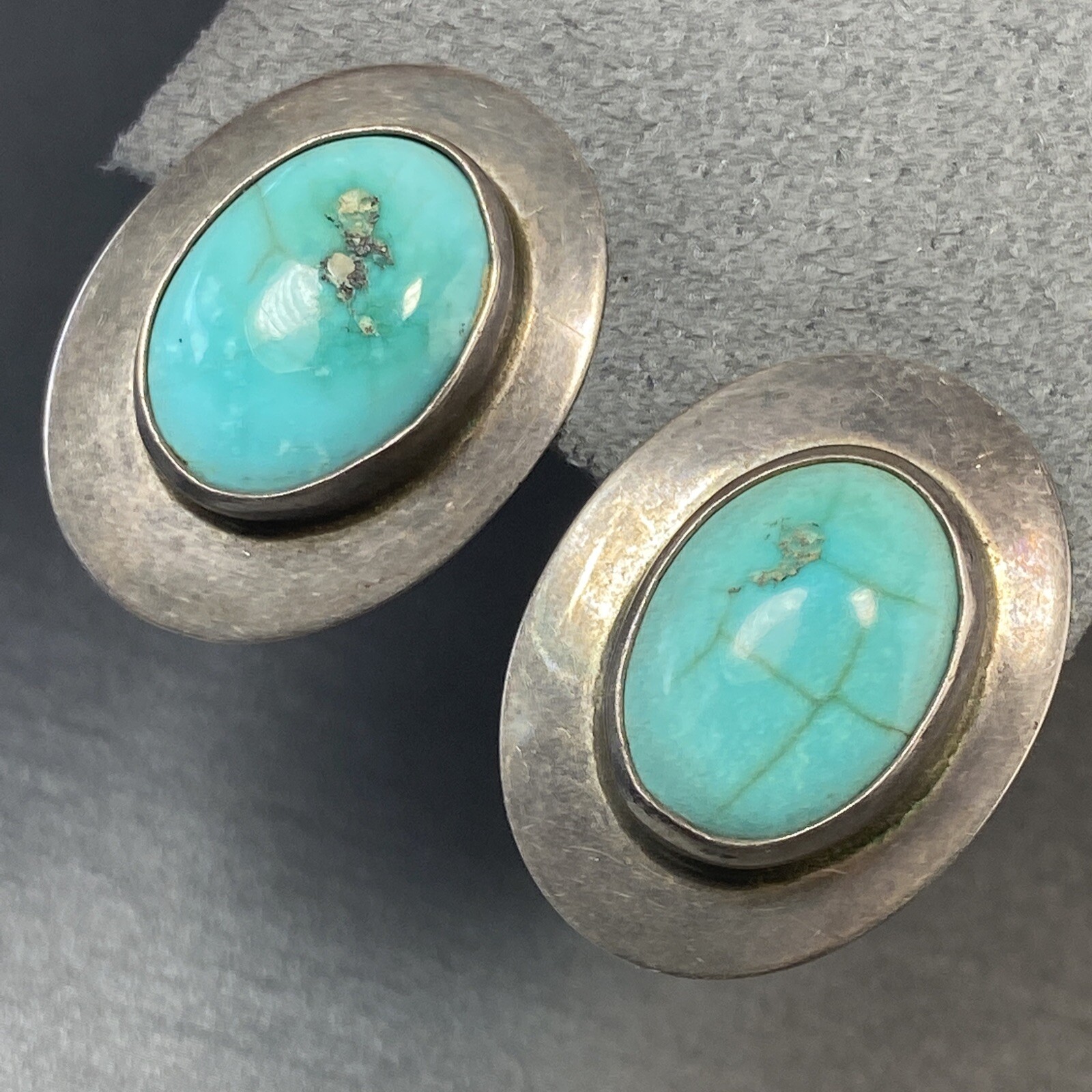 Vintage Modernist Clip-On Earrings Turquoire Sterling Estate Fine Jewelry PreOwn