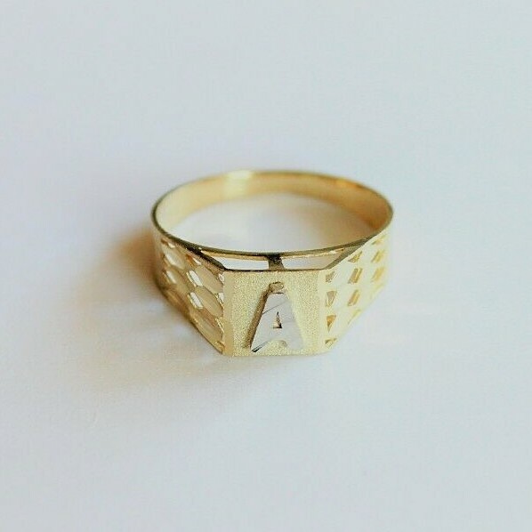 10K Yellow Gold Alphabet Letter Initial Ring Diamond Cut High Quality Size 4 ~ 8