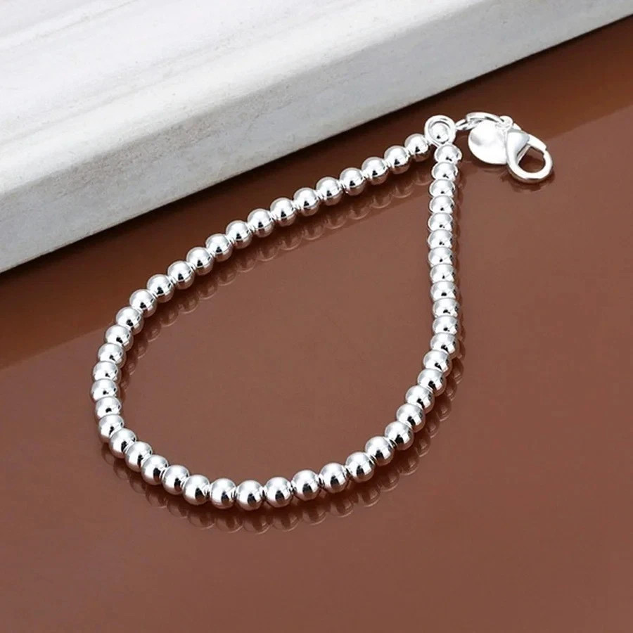 Women 925 Sterling Silver Bracelet Hollow Beads Balls 7 Inches 6MM Lobster L49*
