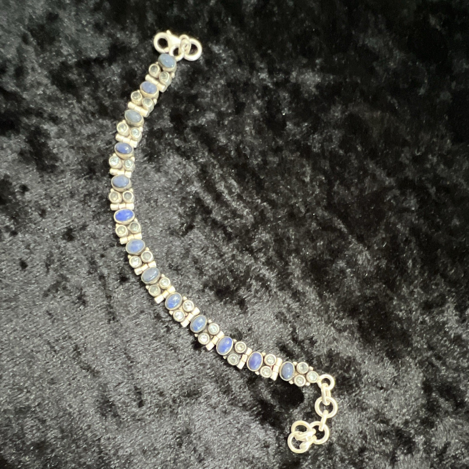 Sliver lapiz,AquamarineTennis Link Bracelet Blue Round StoneAdjustable Lobster