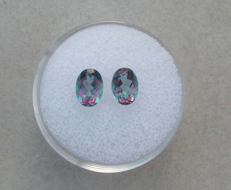 Rainbow Mystic Topaz Oval Loose Faceted Natural Gem Pair 8x6mm