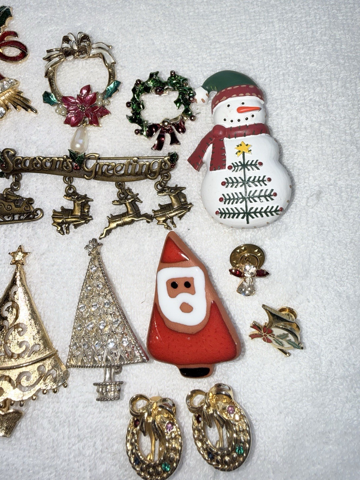 Christmas jewelry lot brooches earrings Many Signed See Description