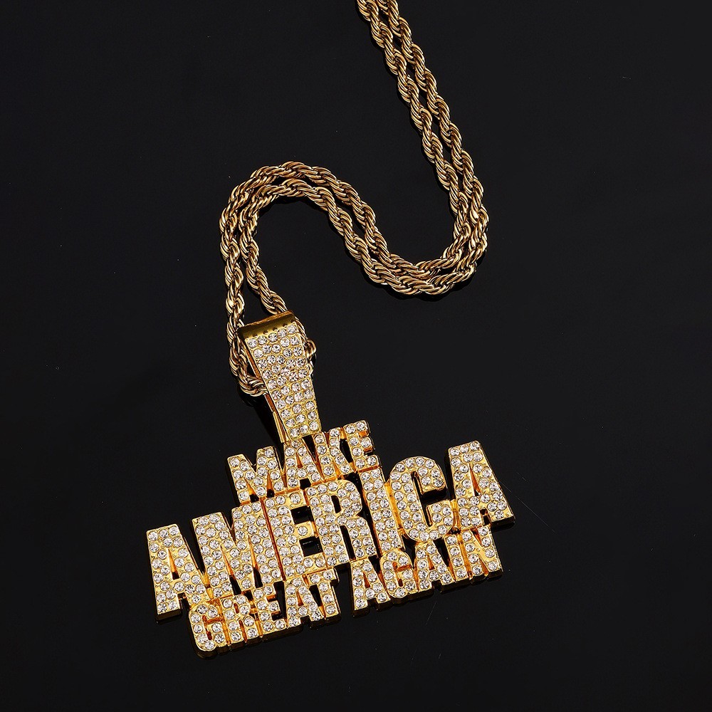 Hip Hop Iced Make America Pendant Necklace Punk CZ Crystal Chain Rap Jewelry NEW