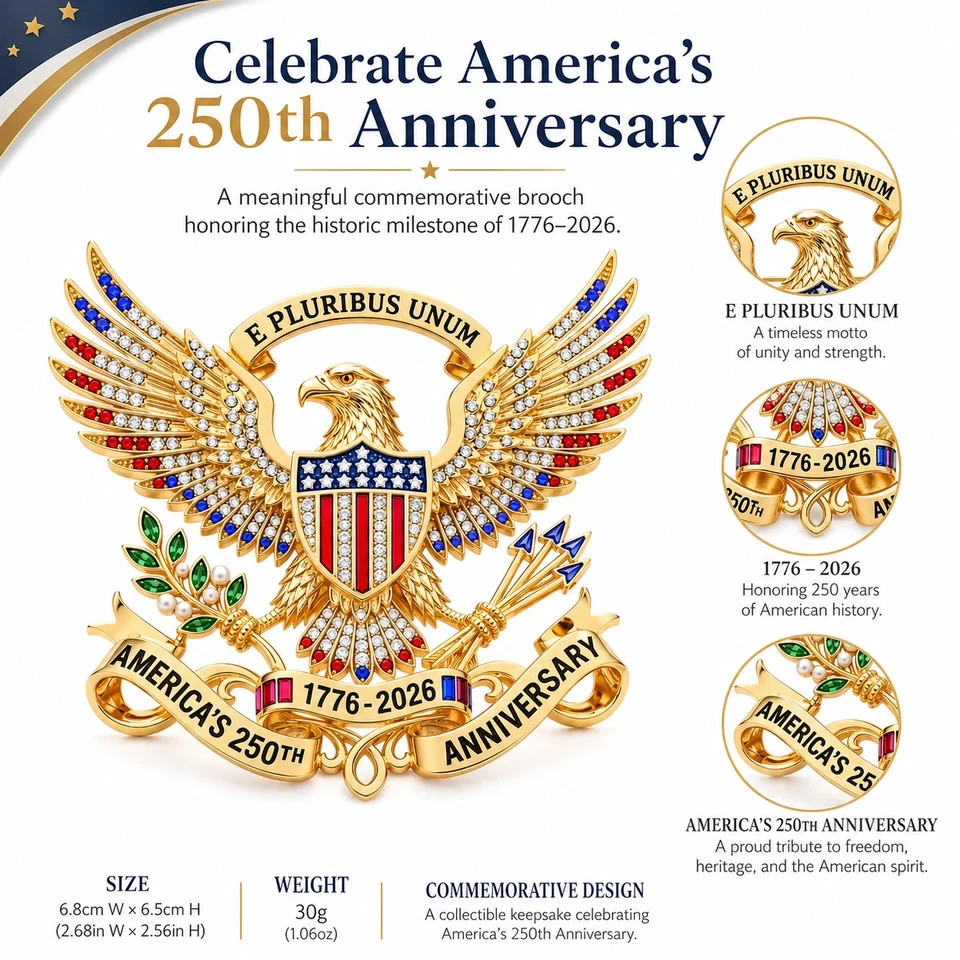 US 250th Anniversary Brooch Pin, Patriotic Bald Eagle Rhinestone Lapel Pin Jewel