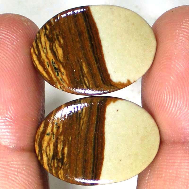 28.75Cts 100% Natural Picture Jasper Pair Oval Cabochon Loose Gemstone 17X24X3mm