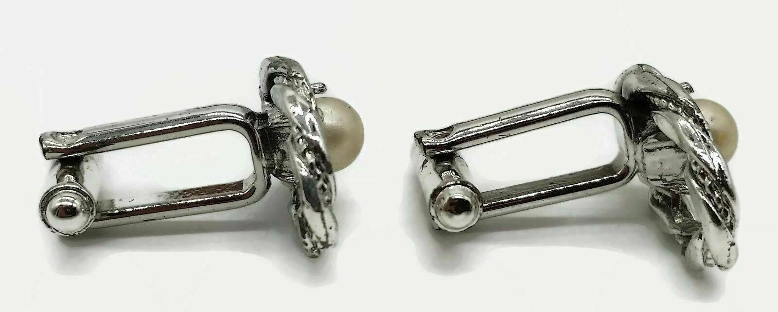 Sliver Toned 3/4″ Cufflinks Cuff Links w/ Faux Pearl Male Female Unisex
