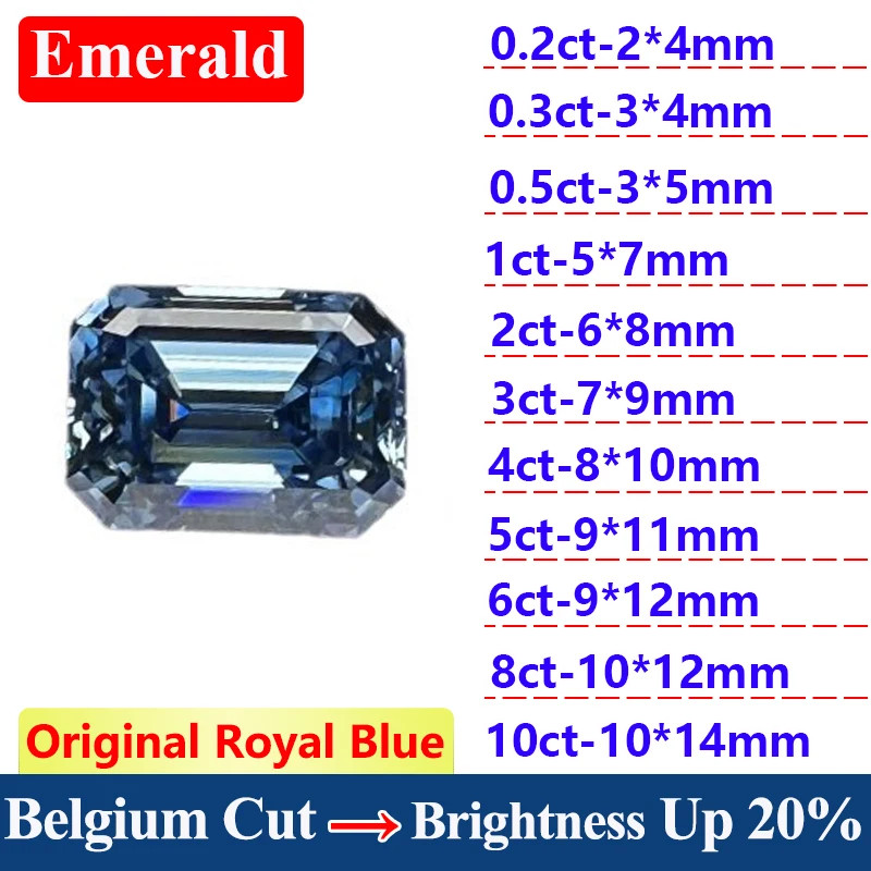 2-10CT Original Royal Blue Moissanite Stone Loose Moissanite Cushion Gemstones