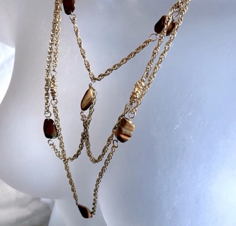 Vtg Multistrand Brown Stone Style Bead Necklace Miriam Haskell Style Unsigned