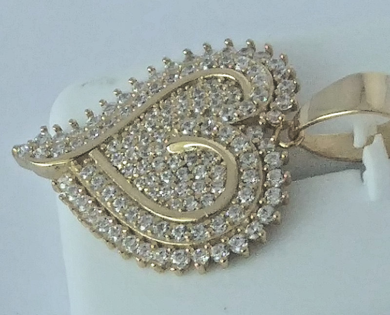925 STERLING SILVER MICRO-PAVE CZ HEART PENDANT for necklace GOLD PLATED 30x23mm