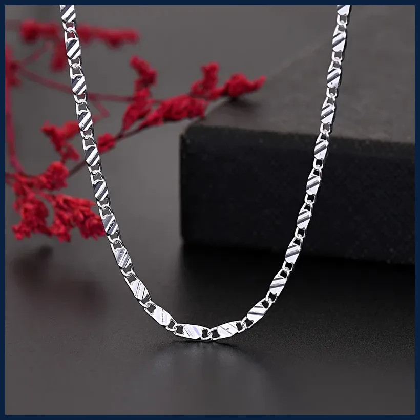 925 Sterling Silver 2MM Flat Clavicle Chain Necklace 40-75CM Women Men Gift