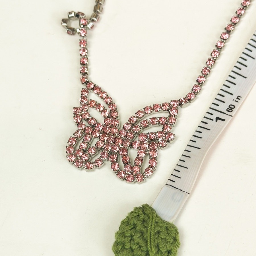 Pink Rhinestone Butterfly Necklace