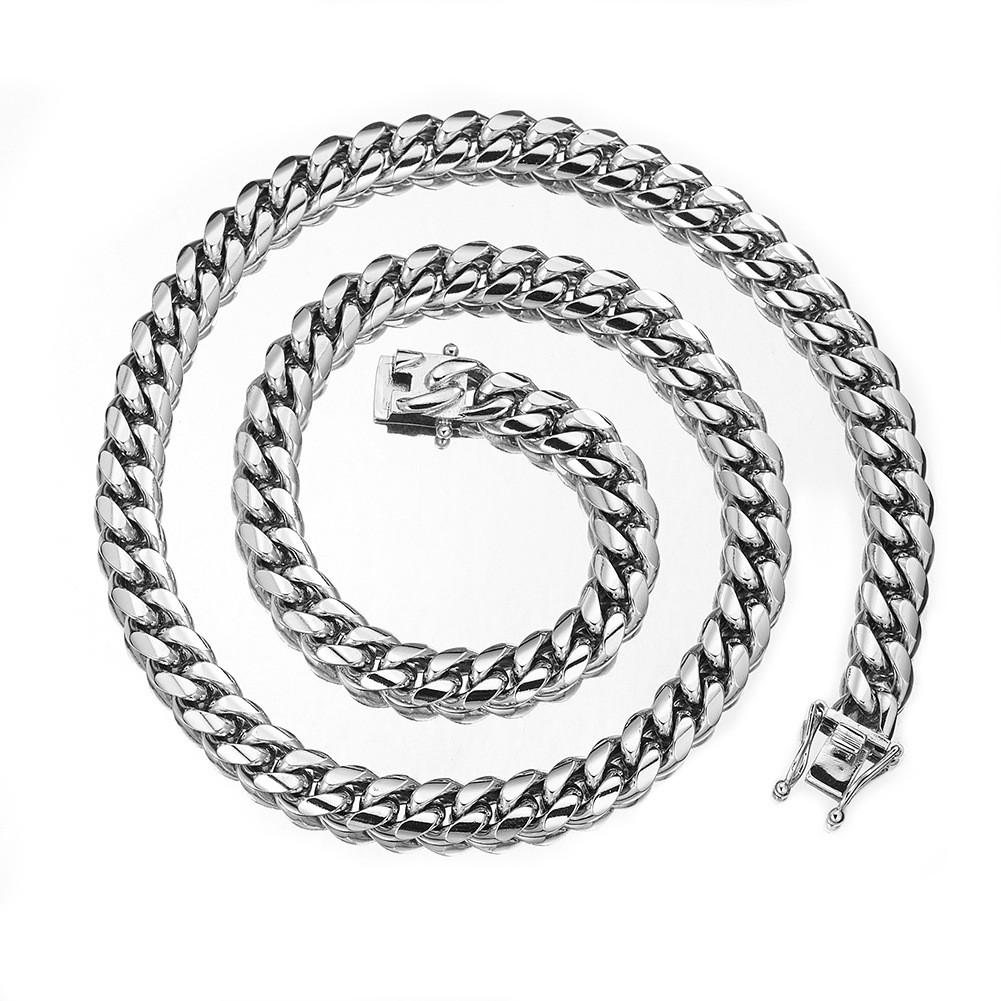 6-22mm Mens Hip Hop Stainless Steel Miami Cuban Link Chain Necklace Silver Color