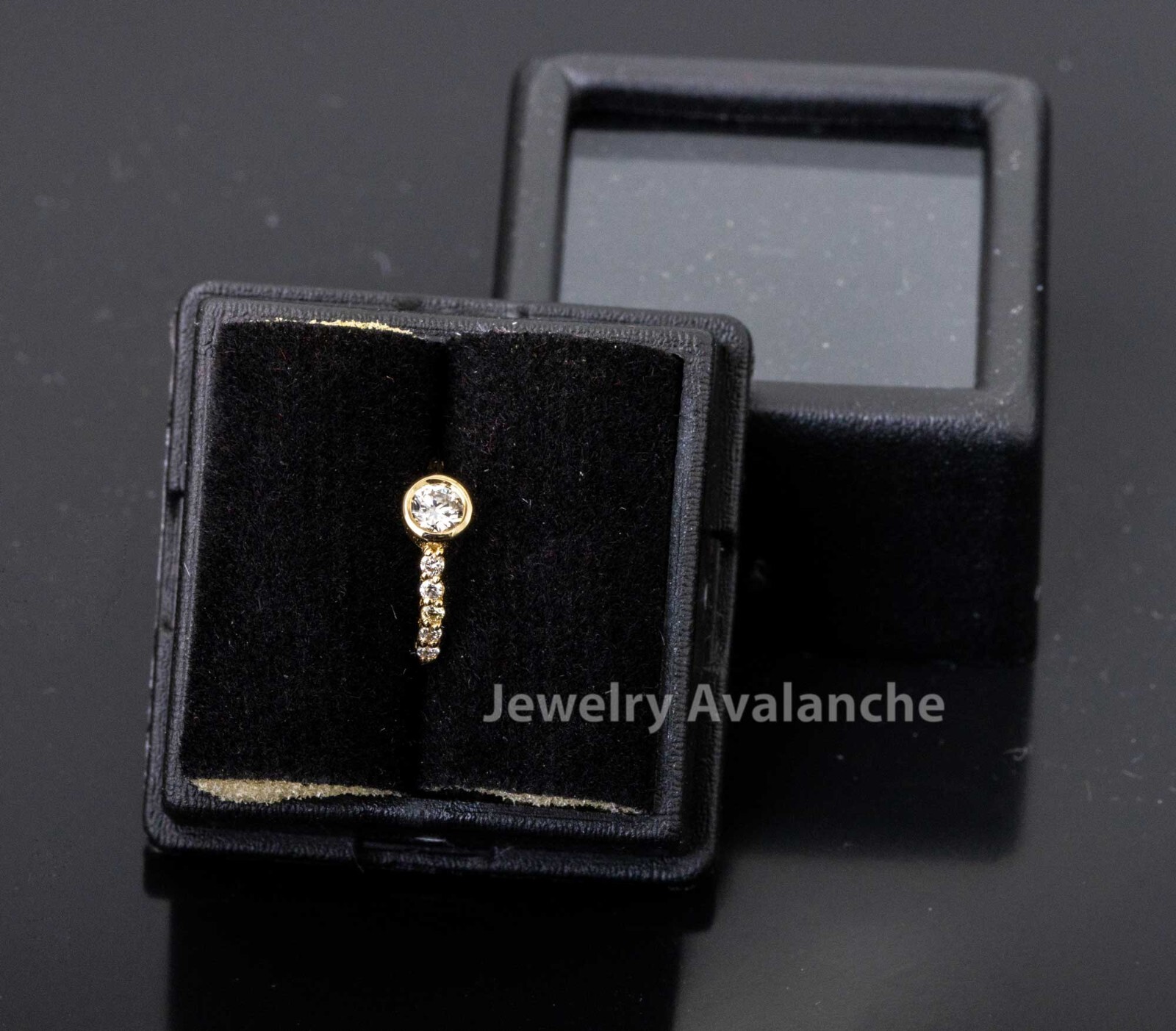 Bezel Set Diamond Nose Hoop, 8mm Solid 14kt Yellow Gold Nose Ring, 20G (0.8mm)