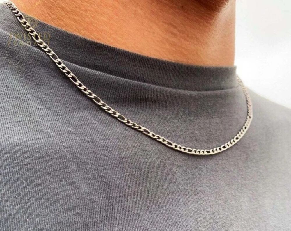 Verona Jewelers Sterling Silver 925 Italian 3MM Figaro Link Chain Necklace