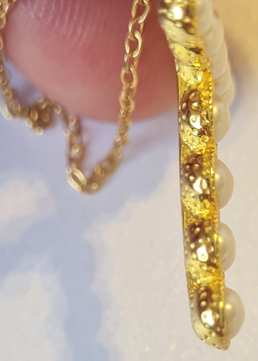 KEZEF Italian Gold over Sterling Silver Real Pearl Christian Cross + Necklace
