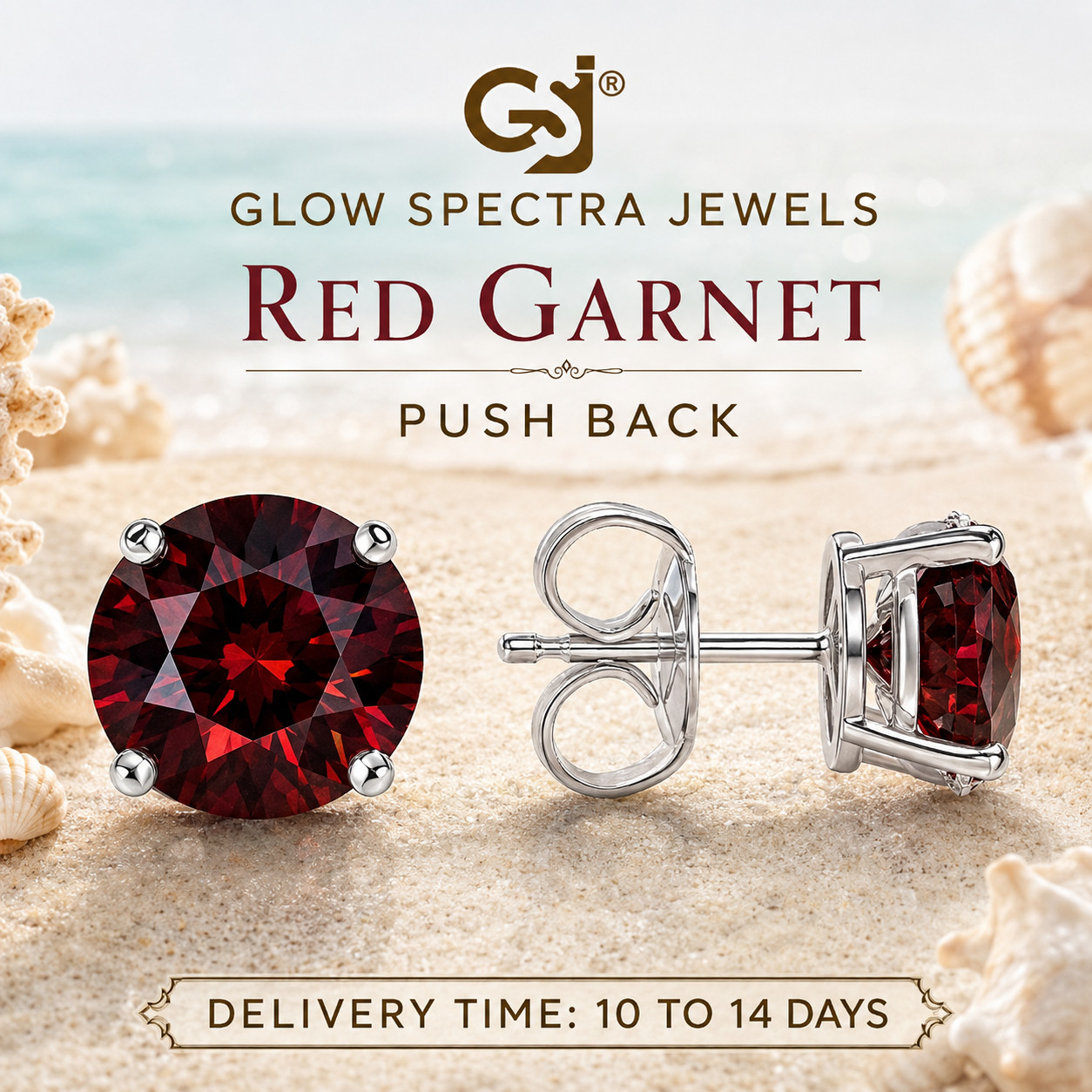 2.00CT Solitaire Red Garnet Stud Erring 925 Silver 14k White Gold Plated