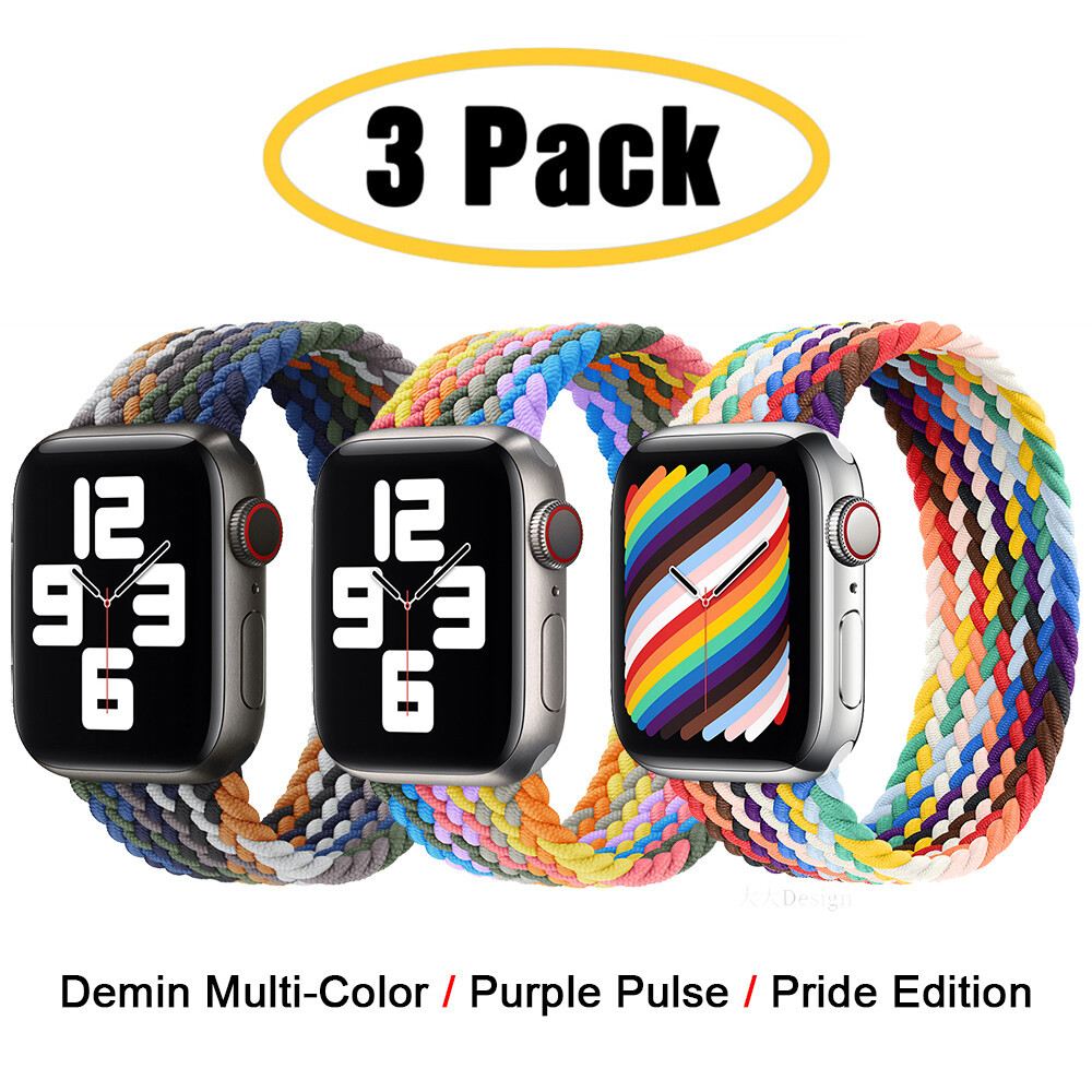 3 PACK For Apple Watch 10 9 8 7 6 5 4 44/45/49mm Braided Solo Loop Band Strap