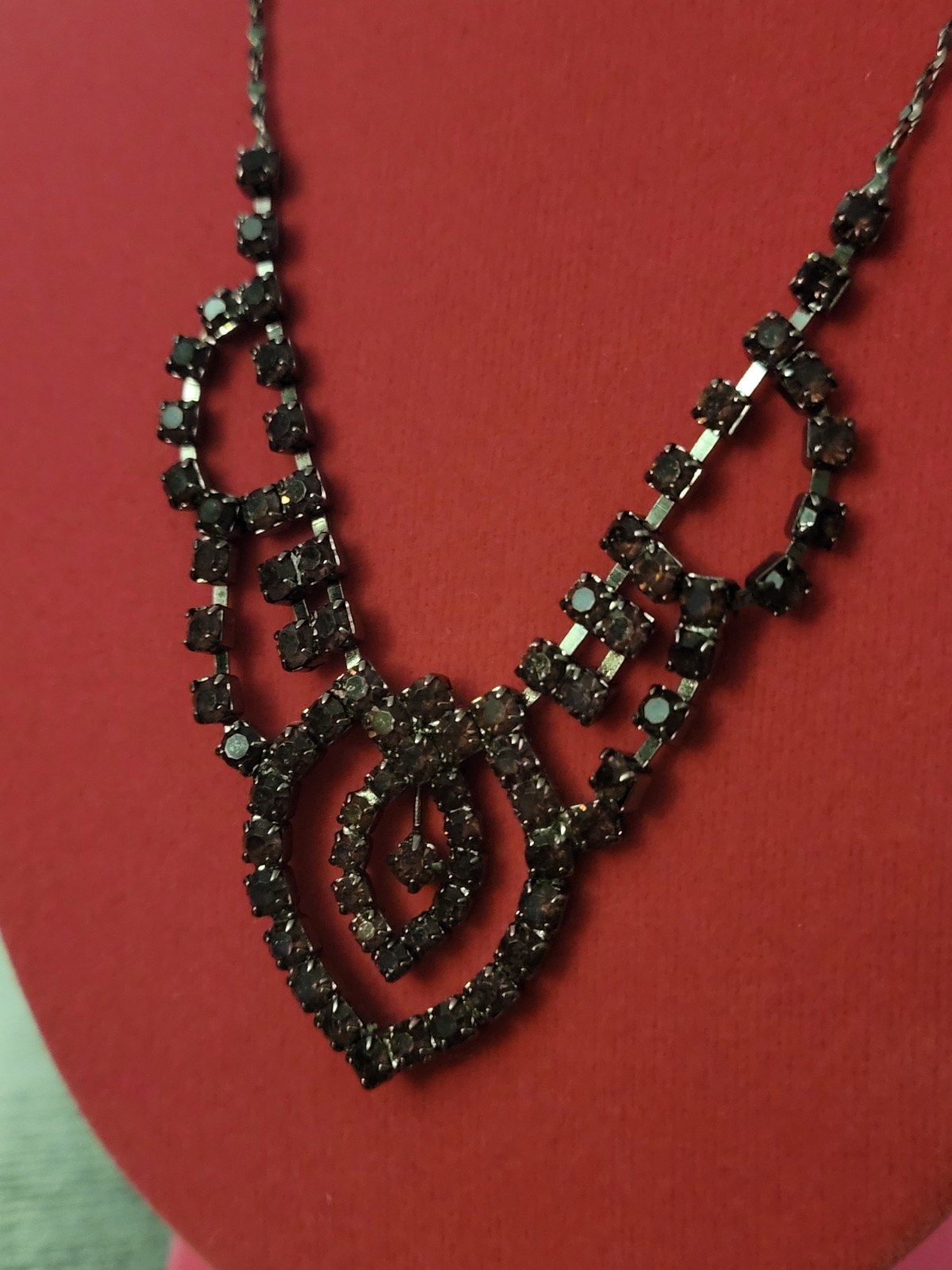 Vintage Daire’s Signed Black Tone with dark pink Rhinestone Statement Necklace
