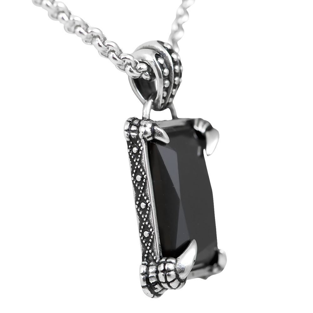 Dragon Claw Pendant Necklace with Black Faceted Glass stainless Steel Necklace