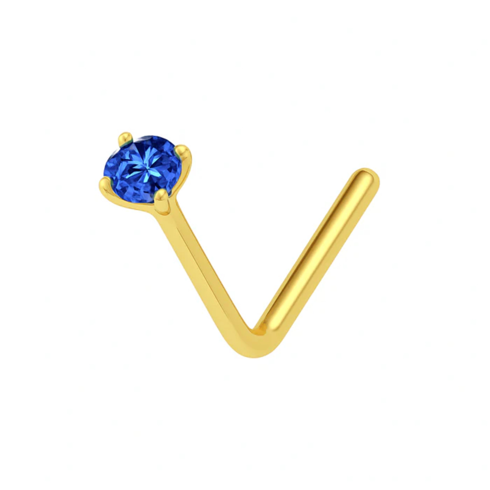 9K Solid Gold L-Bend Crystal CZ Nose Stud Pin Women’s Piercing Jewellery