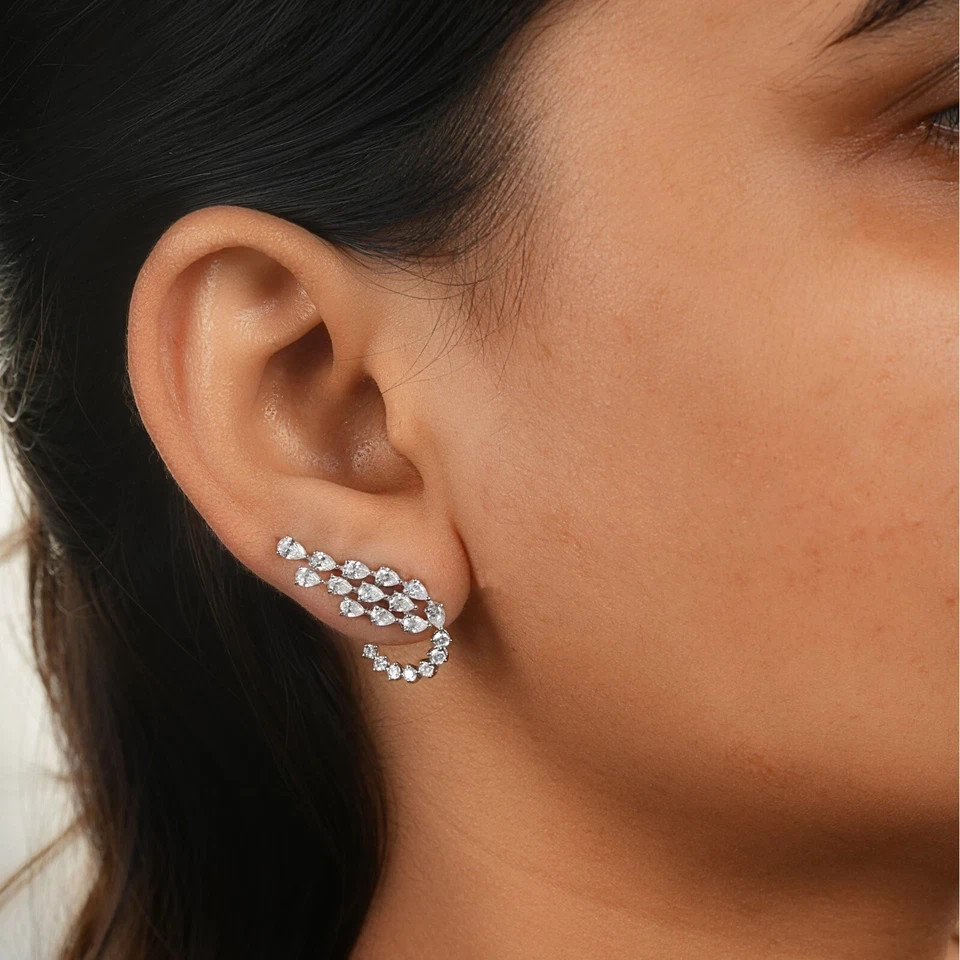 STERLING SILVER 925 MOISSANITE FANCY CUT EARRING ,FOR REGULAR USE,PARTY USE