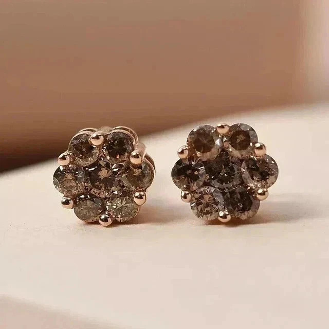 2Ct Round Cut lab-Created Chocolate Diamond Stud Earring 14k Rose Gold Plated