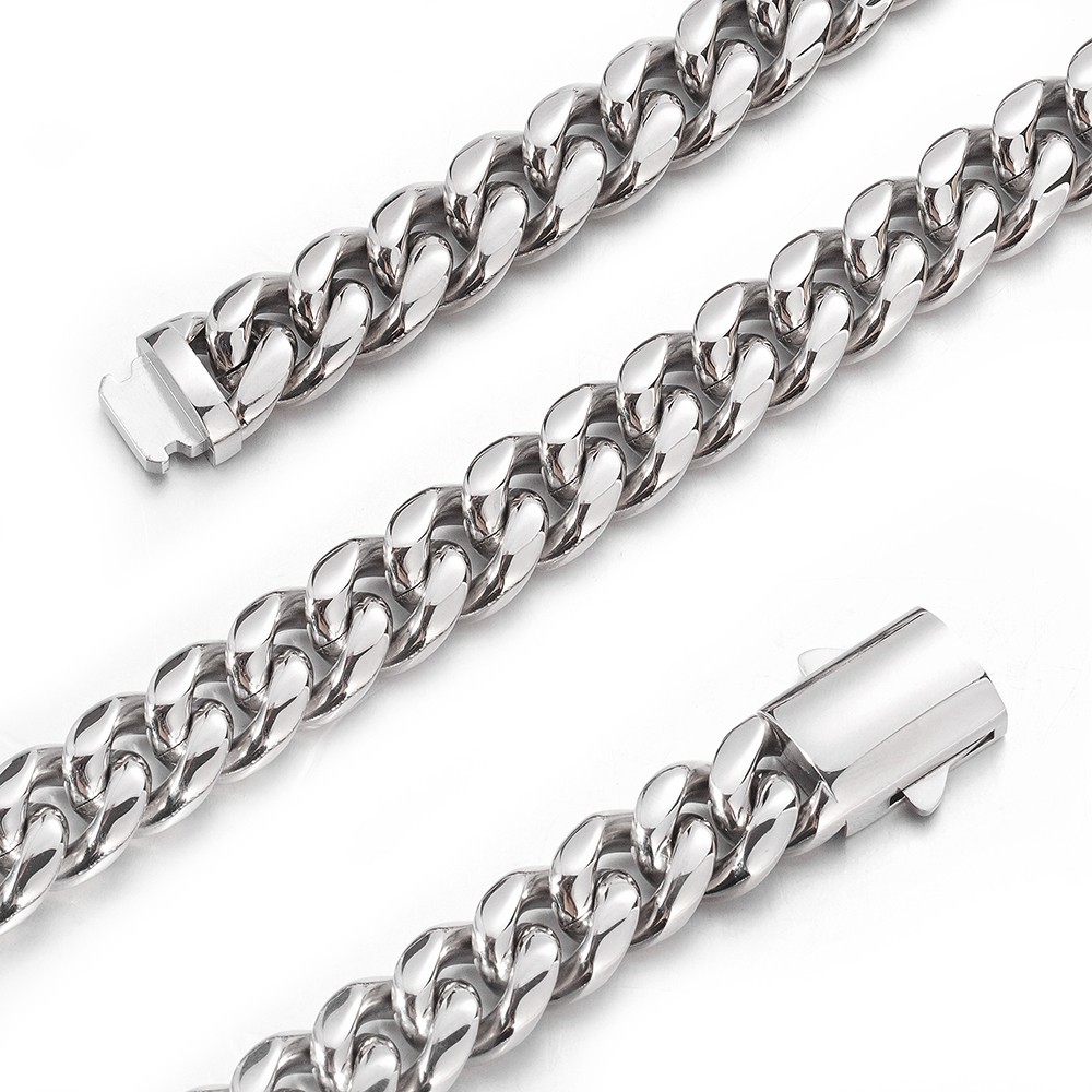 Men’s 6/8/10/12/14mm Silver Stainless Steel Cuban Link Chain Necklace 16″-40″