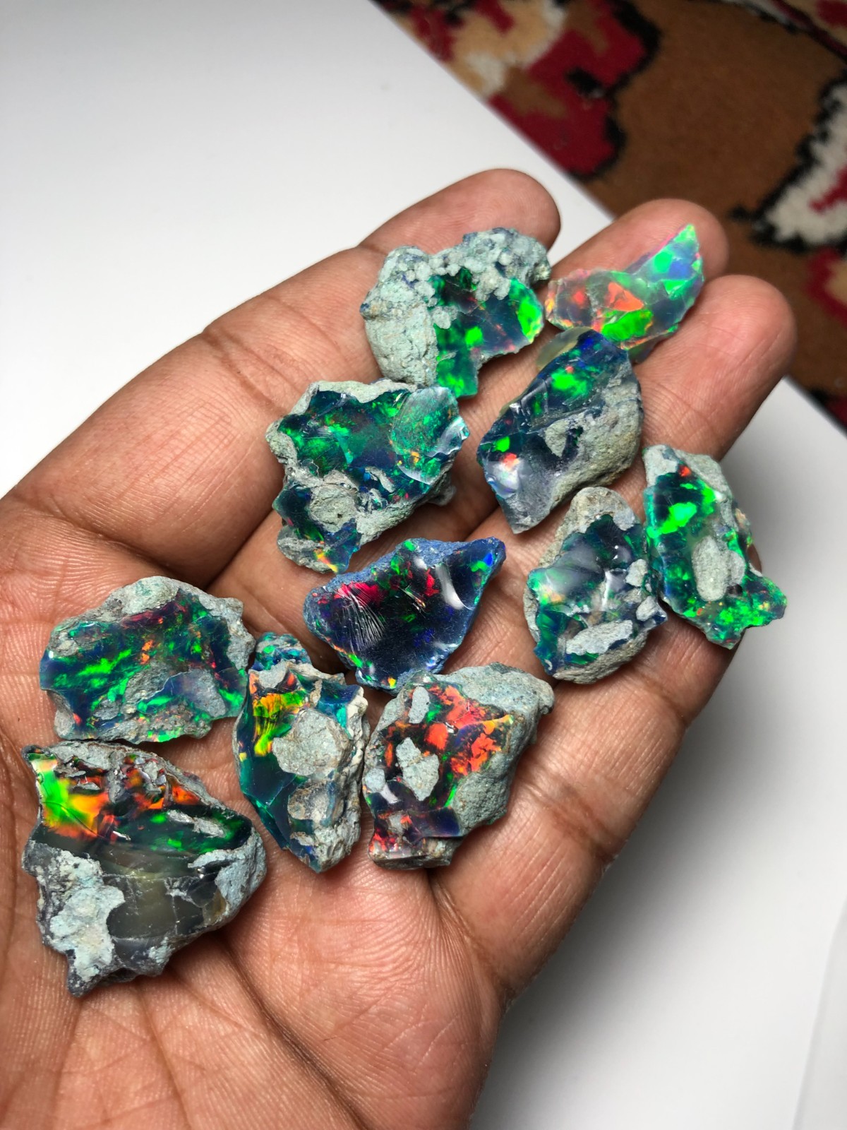 Large Premium Black Ethiopian Opal Rough Lot 10 Pc – Ready for Cutting & Jewelry