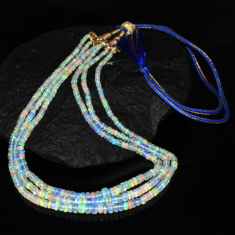 3 Strand Amazing Ethiopian Opal 128.00 Cts Beaded Jewelery Necklace VK 12 E593