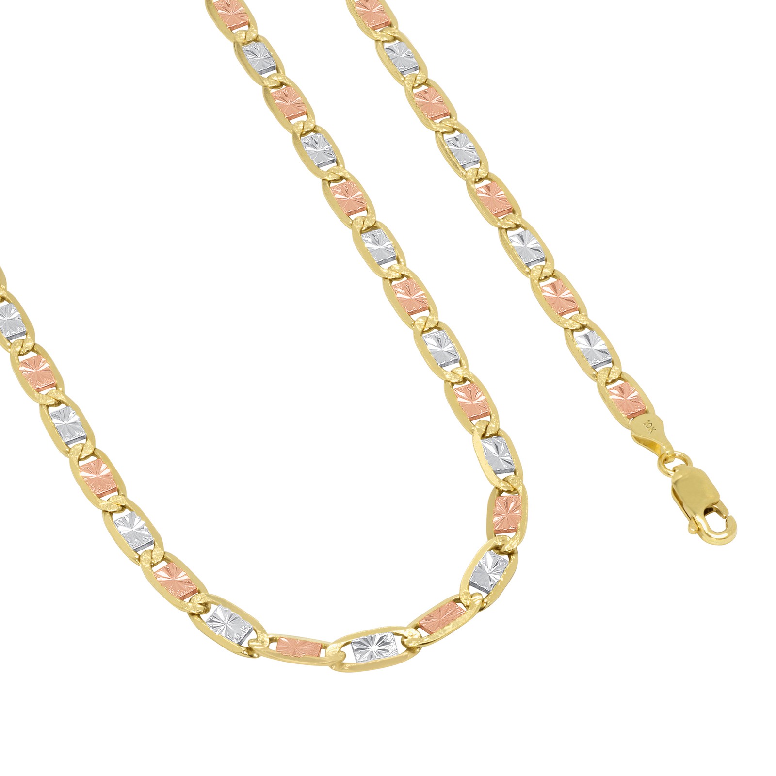 10K Tri Color Gold 1.5mm-5mm Valentino Mariner Anchor Chain Necklace 16″- 26″