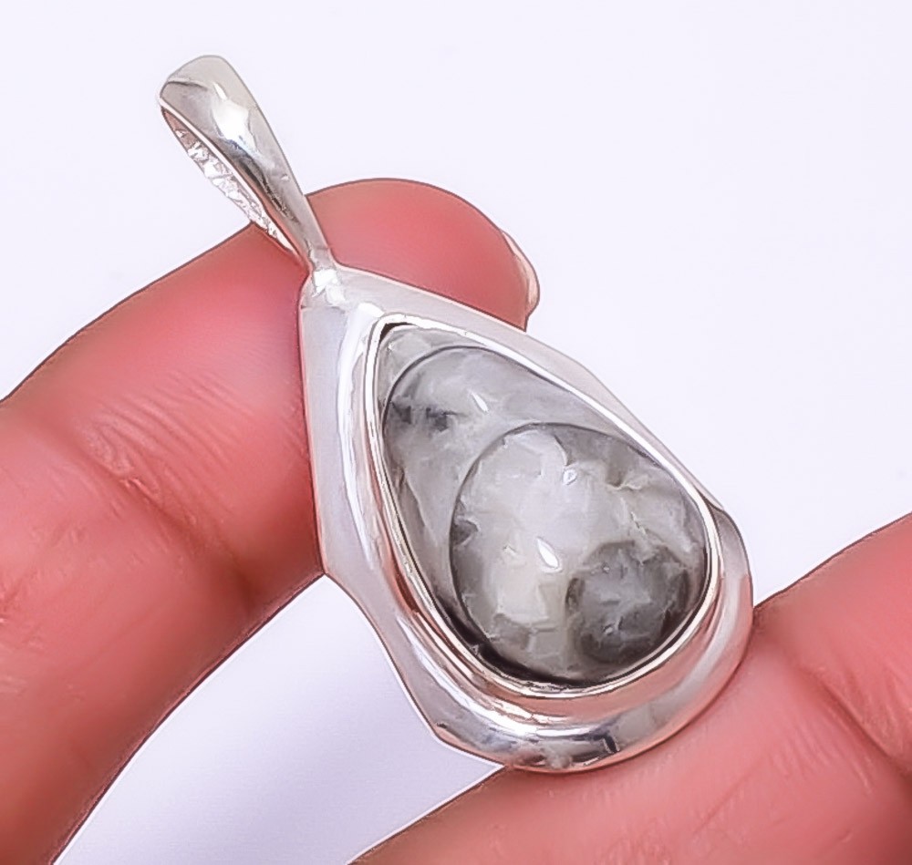 Fossil Orthoceras – Morocco 925 Silver Plated Pendant 1.56″ T35