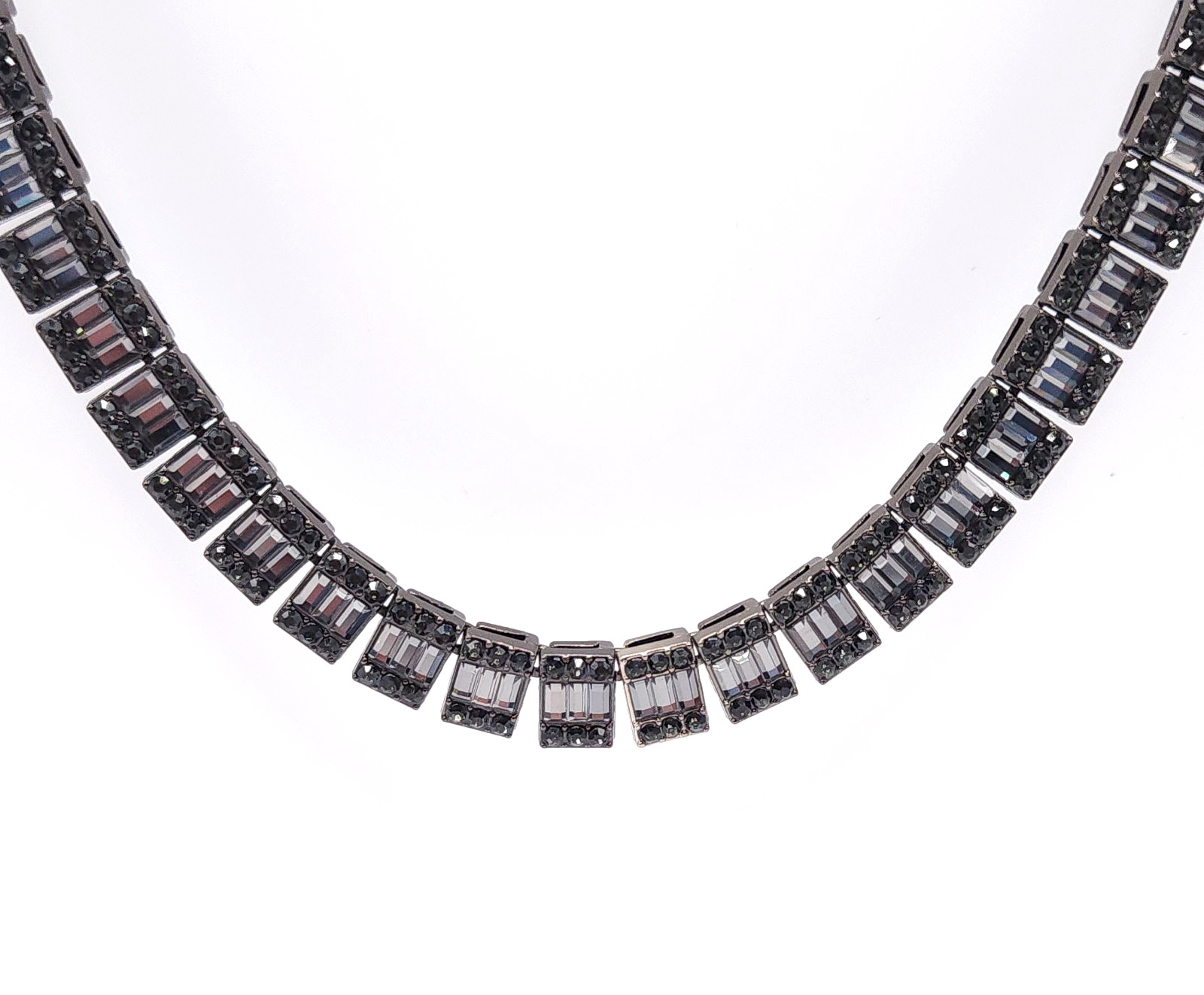 Black Stainless Steel CZ Tennis Necklace Baguette Round Cubic Zirconia 23in