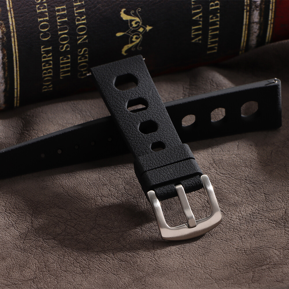Black Tropical Rally Watch Strap 20mm 22mm Silicone Watch Band Rubber Watchbands