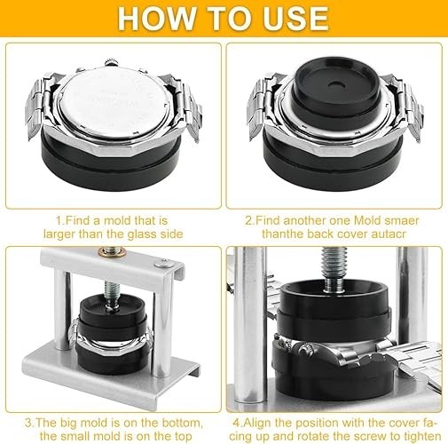 Watch Press Tool Set – 18 Molds Crystal Press Back Case Closer for 16-50Mm Dia