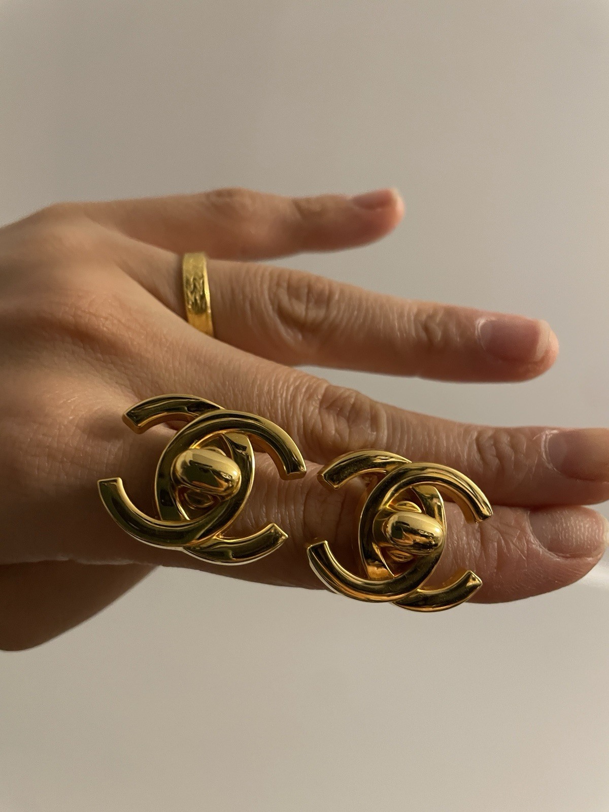 Vintage 24K Gold Plated Chanel CC Turnlock Clip on Earrings