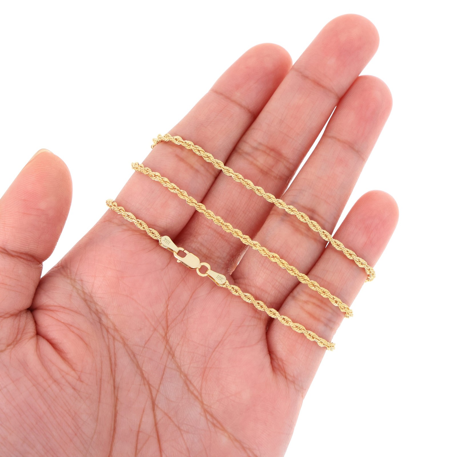 18K Yellow Gold Solid 2mm-7mm Rope Diamond Cut Chain Pendant Necklace 16″- 30″