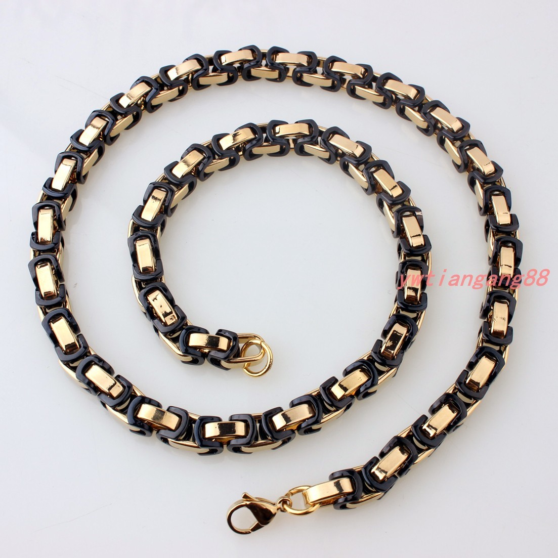5/6/8mm Black Gold Stainless Steel Byzantine Box Chain Men Womens Necklace 7-40″