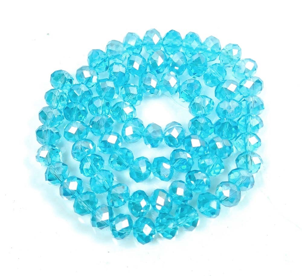 8x6mm Faceted AB Aqua Glass Crystal Rondelle Beads 16″