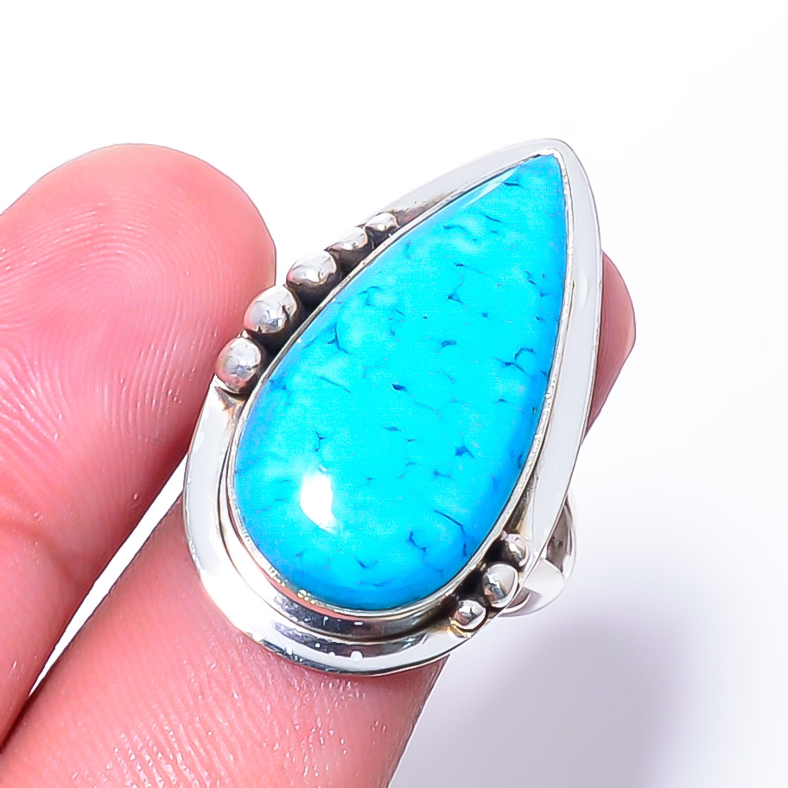 Magnesite Turquoise Gemstone 925 Sterling Silver Jewelry Handmade Ring s.8 Sku3