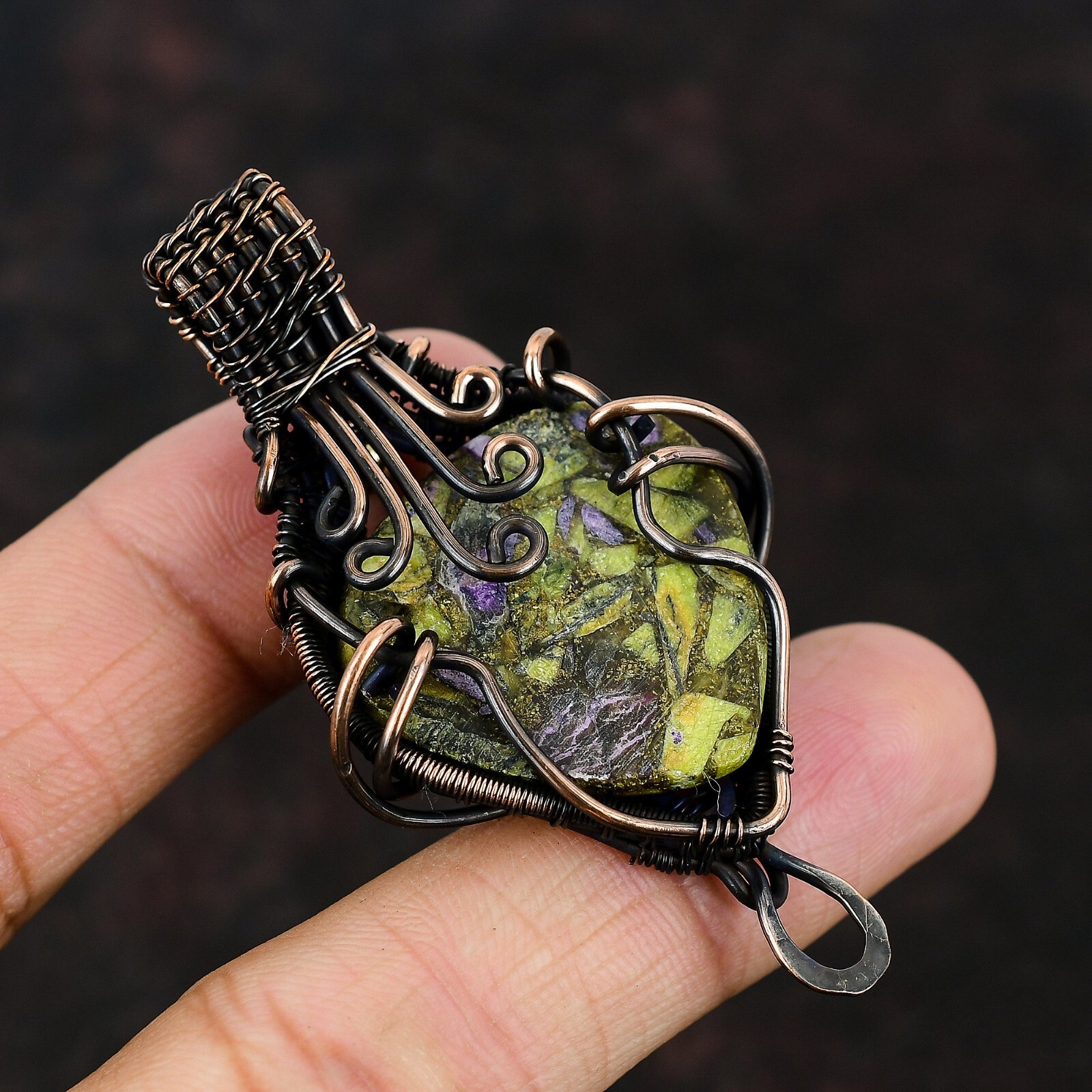 Stichtite Gemstone Jewelry Copper Birthday Gift Wire Wrapped Pendant 2.72″