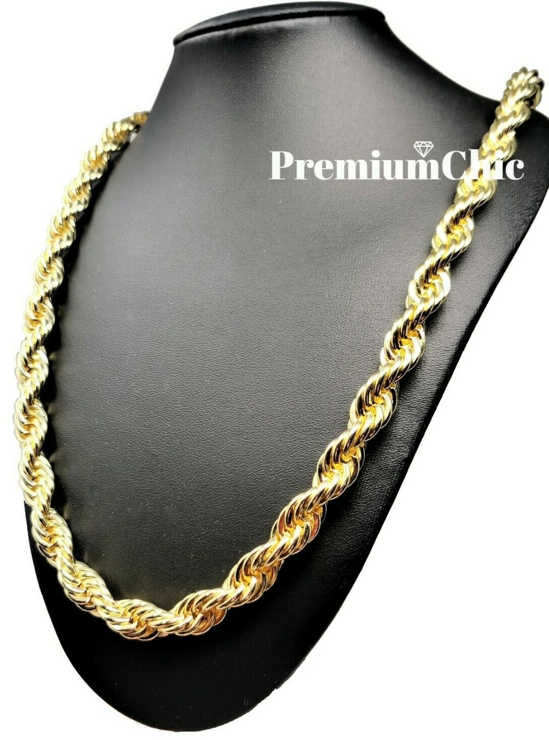 8MM or 10MM Rope Chain Necklace 16″ to 30″ 14K Gold Plated Mens Hip Hop Jewelry