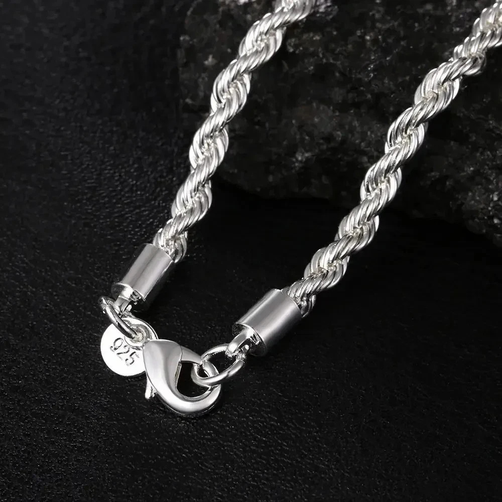 New Men’s Italian 4mm Diamond Cut Rope Chain Solid 925 Sterling Silver Necklace