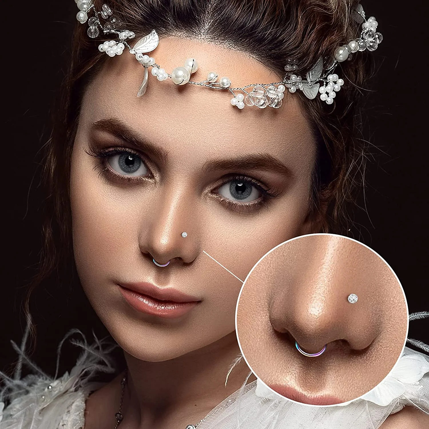 16pcs/lot CZ Surgical Steel Nose Rings L Shaped Stud Body Piercing Jewelry 20G