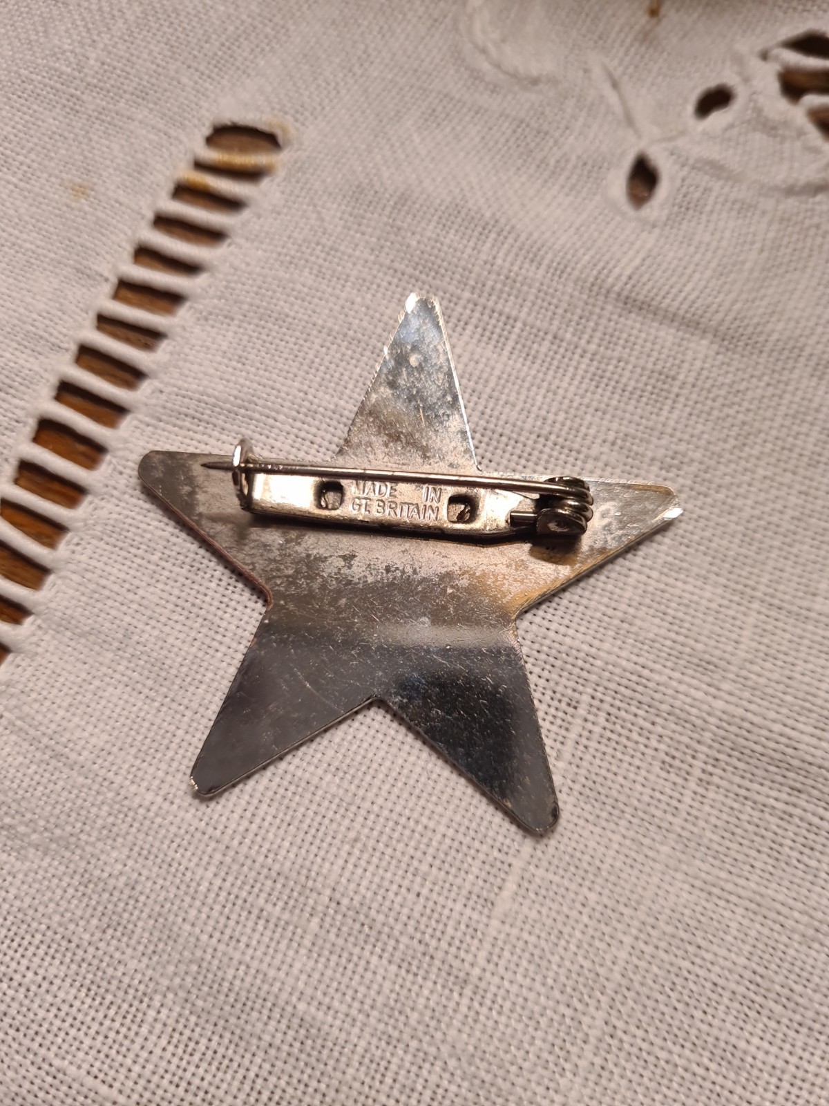 Vintage Holographic Star Brooch Made In Great Britain Iridescent Retro Pin Badge