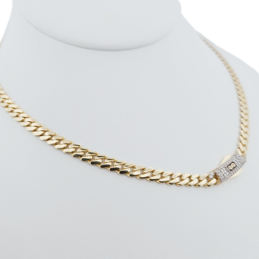 10K Gold Monaco Original Classic Link Stone Lock Chain 5mm 16” 11.18g